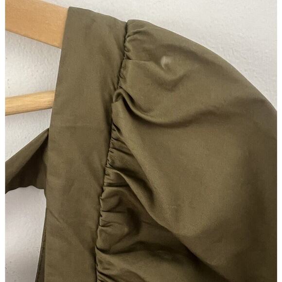 FOREVER 21 Baby Doll Mini Dress Women's Size L Olive Green 100% Cotton Y2K - Picture 6 of 14